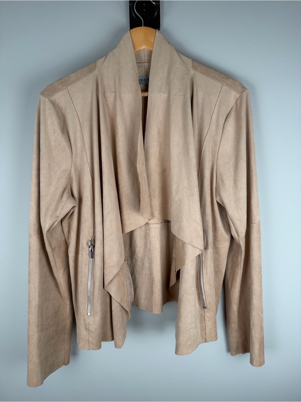 Bagatelle Beige Faux Suede Draped Open-Front Jacket Boho Chic Size XL